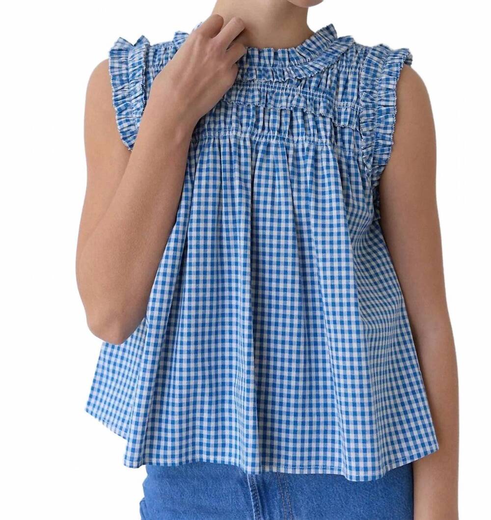 NEW RAISONNEL gingham ruffle blouse in blue